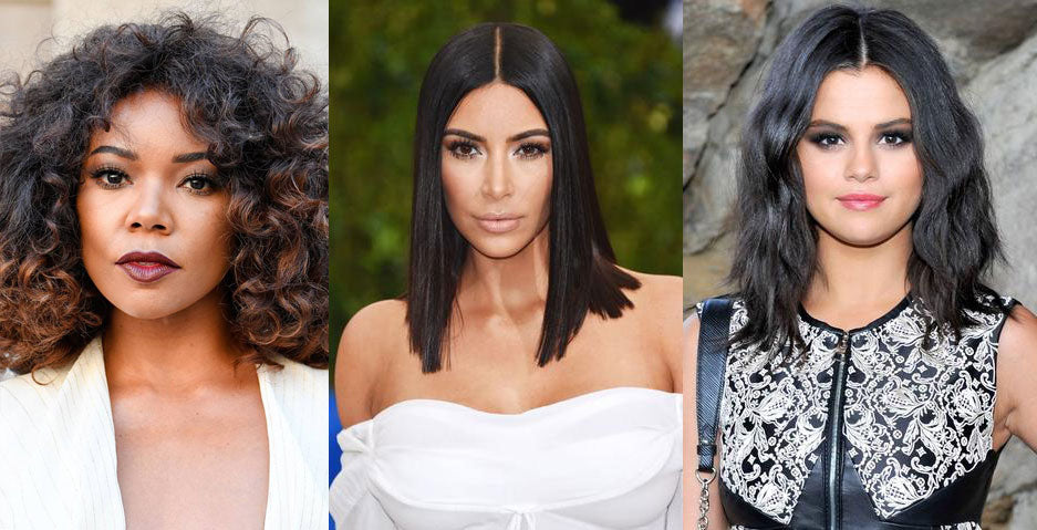 Three women stand side by side, each showcasing unique weave hairstyles: one with curly and voluminous hair, another with sleek, straight locks, and the third with wavy sew-in weave.