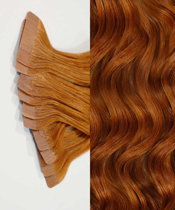 golden brown (6) curly tape in hair extensions by Perfect Locks