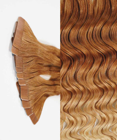 honey blonde ombre (12/27/613) curly tape in hair extensions by Perfect Locks#color_honey-blonde-ombre-(12/27/613)