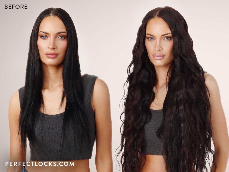 Wavy Hair Extensions Before & After