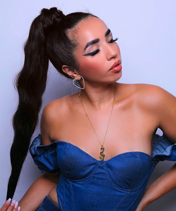 Model wearing Wavy Ponytail Extensions