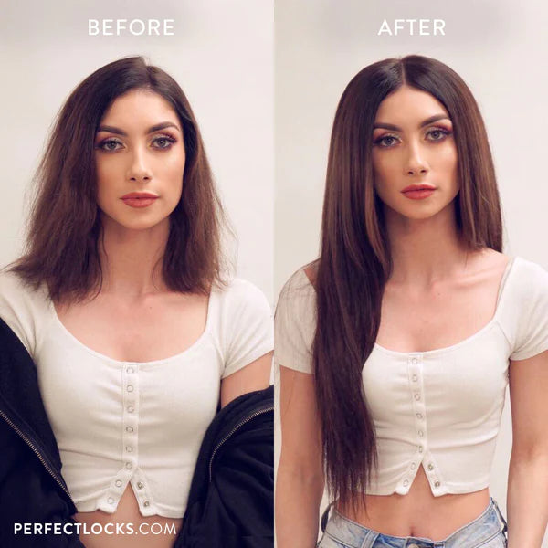 before and after hair extensions model