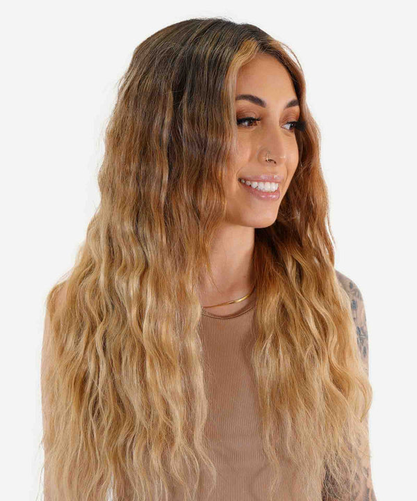 chocolate toffee ombre (4/6/27) curly tape in hair extensions by Perfect Locks