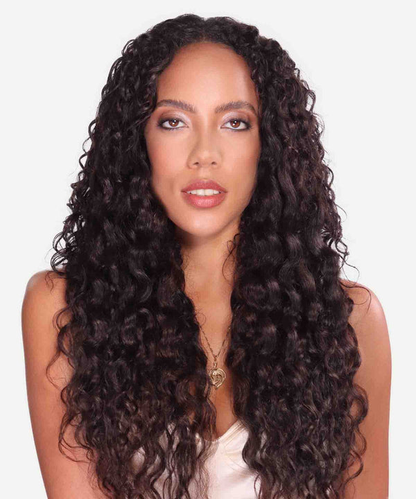 natural black (1B) curly tape in hair extensions by Perfect Locks Natural Black Curly Tape-In Hair Extensions