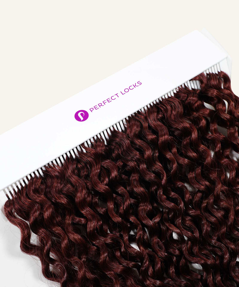 Perfect Locks’ white Hair Extension Detangling Caddy is featured, offering a sleek way to organize and care for extensions with ease.#color_white