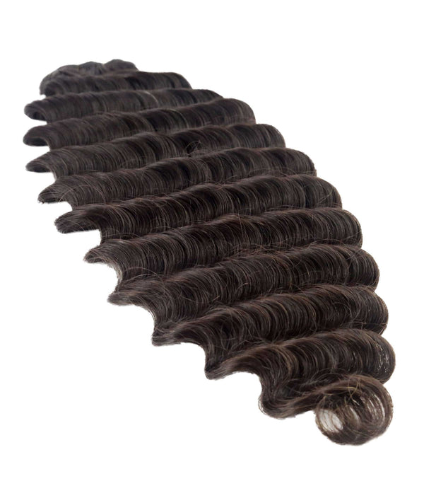 A close up of a hair extension showcases realistic texture and detail.