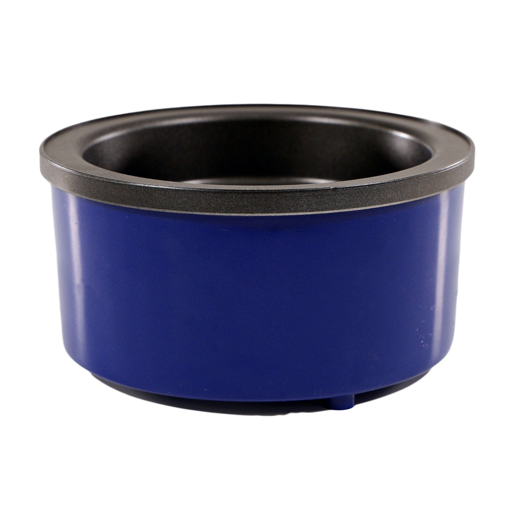 A blue pet food bowl with a black rim, viewed from a slight angle against a white background, perfect for organized pet meals.