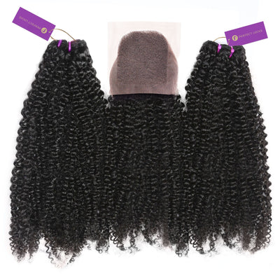 2 x Kinky Curly Machine Weft Bundle Deal + Closure