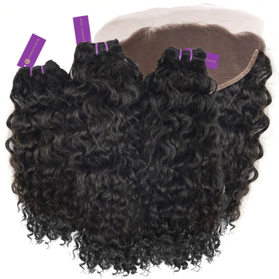 3 x curly virgin machine weft bundle + frontal deal by perfect locks