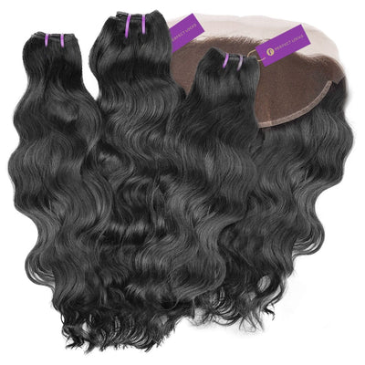 3 x wavy virgin machine weft bundle + frontal deal by perfect locks