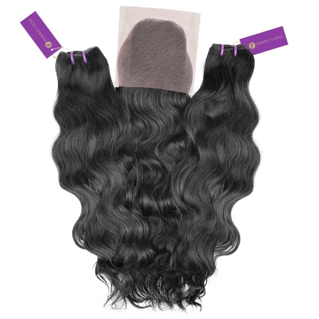 2 x wavy virgin machine weft bundle + closure deal by perfect locks