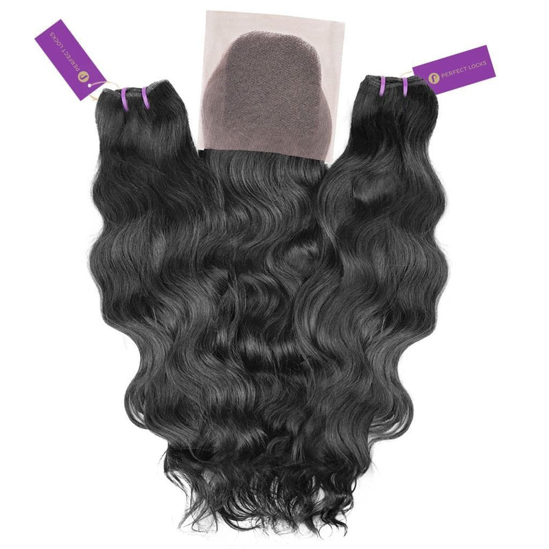2 x wavy virgin machine weft bundle + closure deal by perfect locks