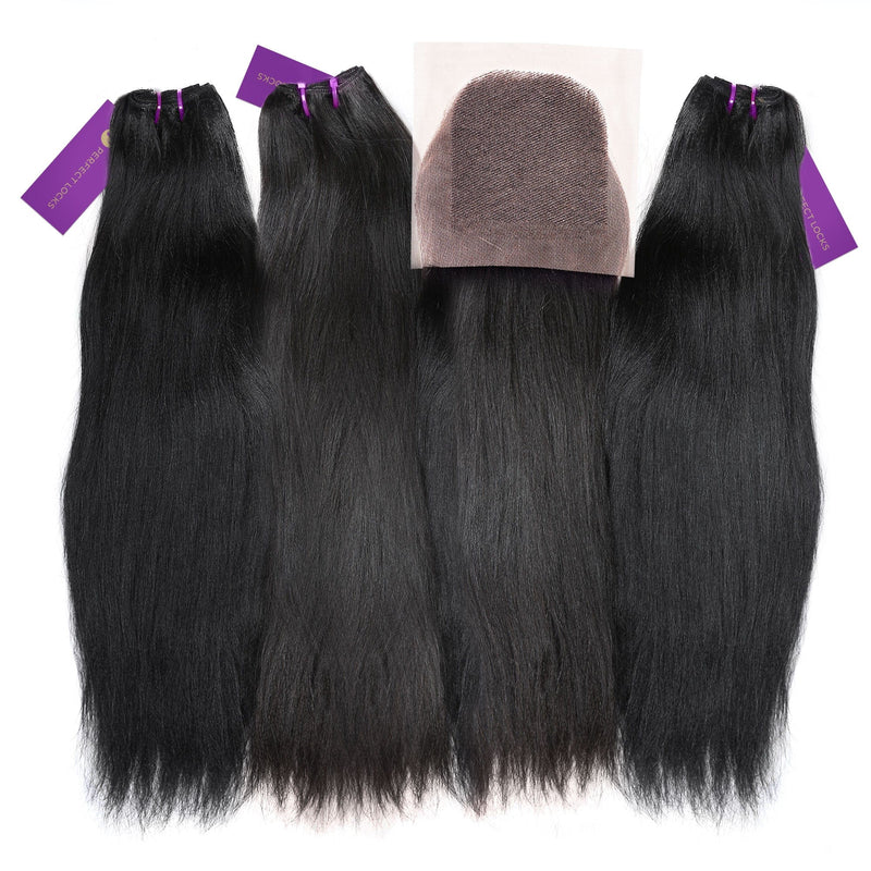 3 x relaxed straight machine weft bundle deal + closure by perfect locks