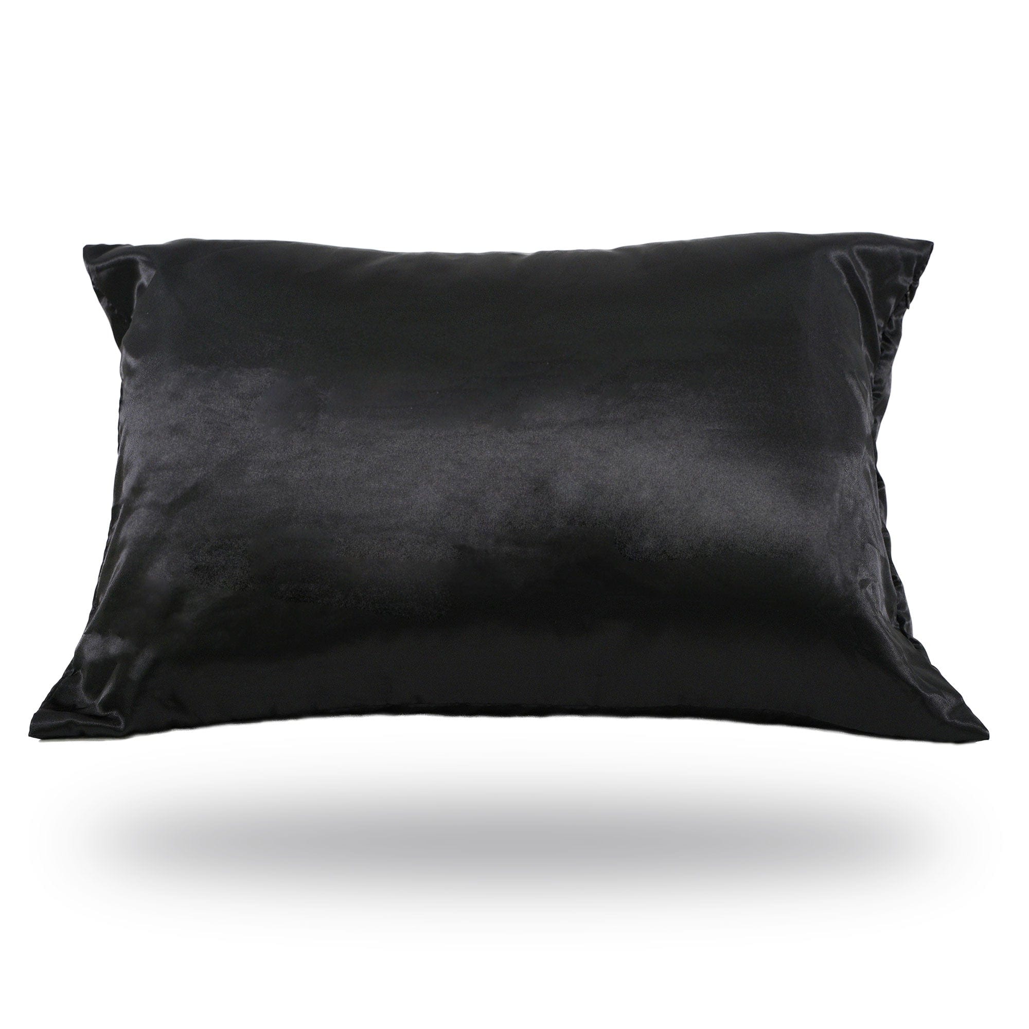 A purple Perfect Locks Satin-Silk Pillowcase rests against a white background, appearing to float—ideal for protecting hair and reducing friction.
