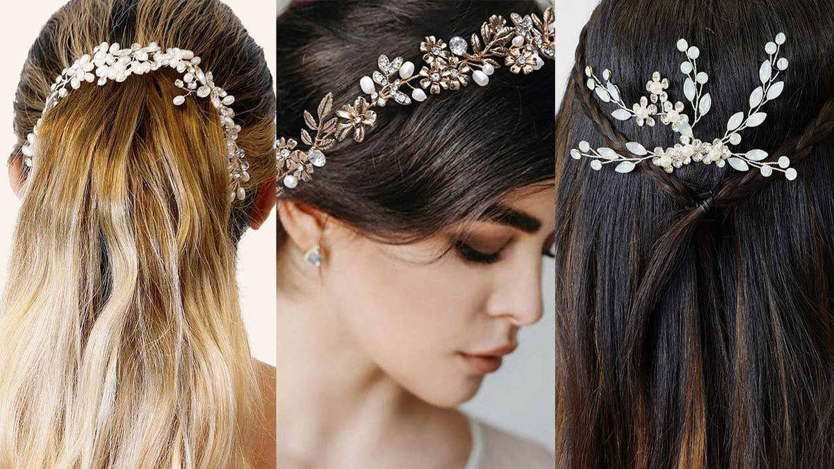 Aukmla Bride Wedding Hair Vines Flower Headbands Crystal Headpiece Bridal  Jewelry for Women and Girls (Gold) : Amazon.in: Jewellery