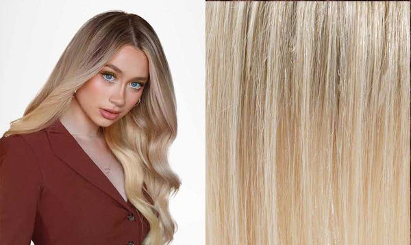 straight hair model and swatch