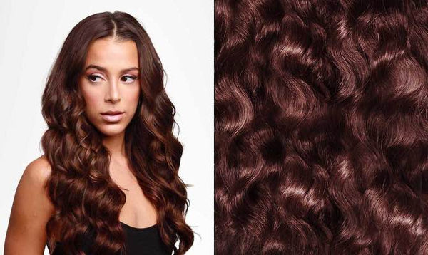 wavy hair model and swatch
