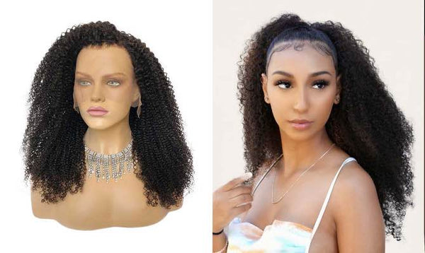wig on mannequin and model
