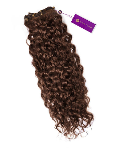 Curly Beaded Weft Extensions in Chocolate Brown (3) by Perfect Locks #color_chocolate-brown-(3)