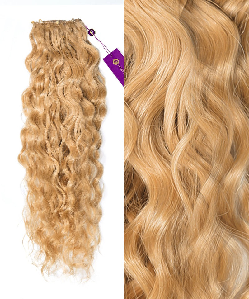 Curly Beaded Weft Extensions in Honey Blonde (27) by Perfect Locks #color_honey-blonde-(27)