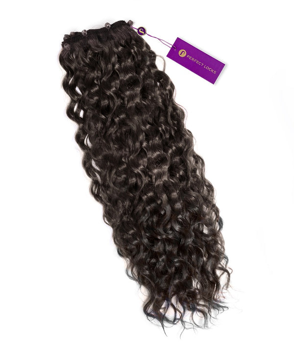 Curly Beaded Weft Extensions in Natural Black (1B) by Perfect Locks 
