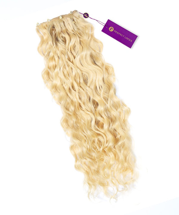 Curly Beaded Weft Extensions in Platinum Blonde (613) by Perfect Locks 