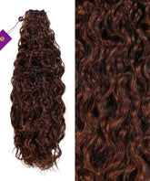 On the left, Perfect Locks Curly Hand-Tied Weft Rows (2oz) in Chocolate Brown ; right, soft curls and rich brown shade.#color_chocolate-brown-(3)