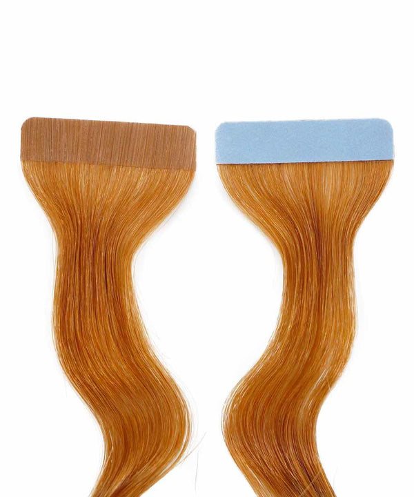 golden brown (6) curly tape in hair extensions by Perfect Locks