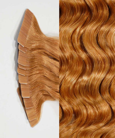 honey blonde (27) curly tape in hair extensions by Perfect Locks#color_honey-blonde-(27)