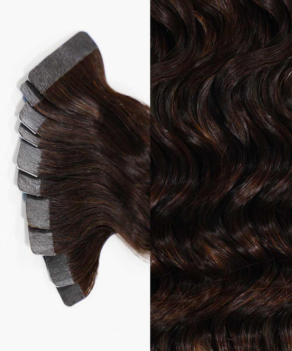 natural black (1B) curly tape in hair extensions by Perfect Locks Natural Black Curly Tape-In Hair Extensions 