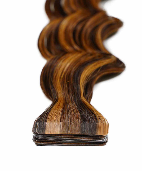 warm mocha lowlights (2/4/6) curly tape in hair extensions by Perfect Locks