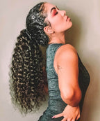 Model wearing Curly Ponytail Extensions