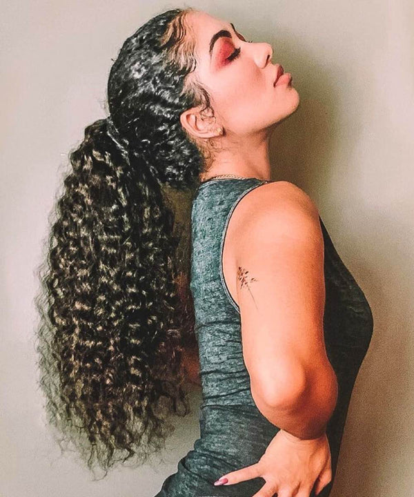 Model wearing Curly Ponytail Extensions