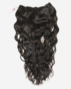A bundle of long, dark brown wavy hair extensions with a glossy finish, perfect for adding volume and length on a white background.