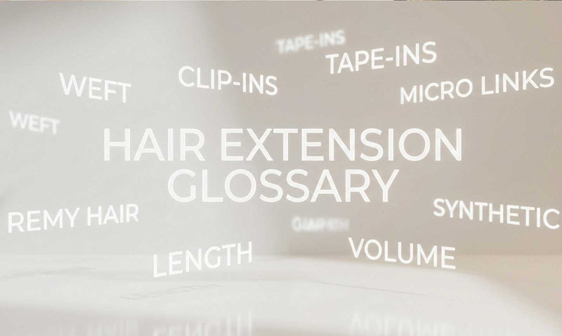 Hair extension terms listed on a white background