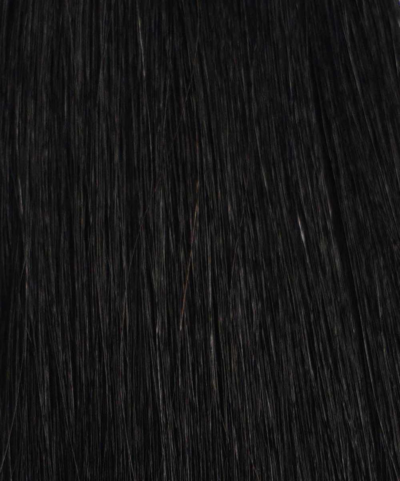 Close-up view of straight, smooth Champagne Highlights (18A/60) hair strands with shiny texture and natural luster.