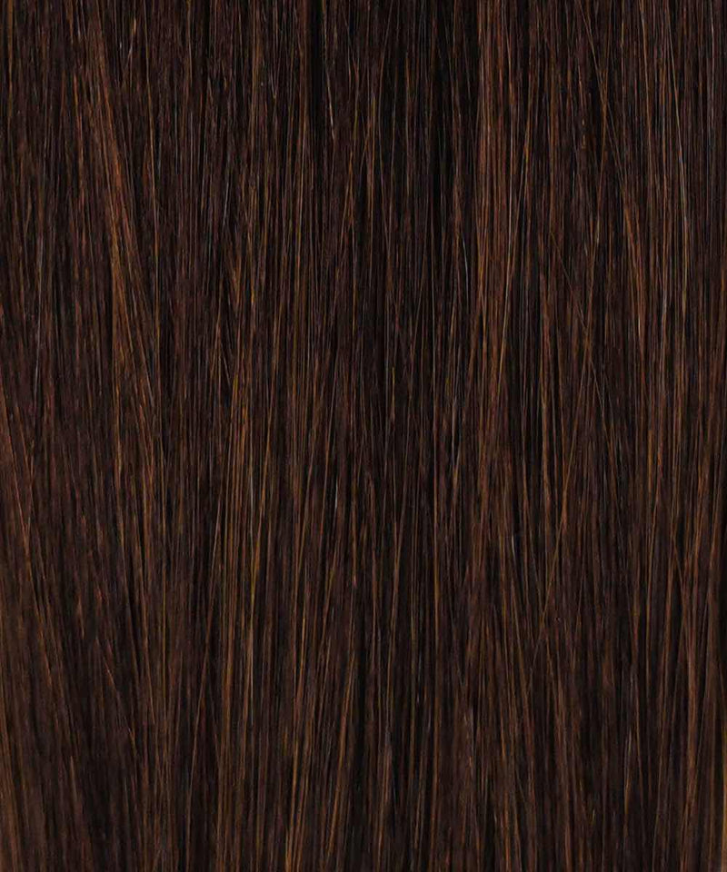 Close-up of smooth, straight Silvery Ash Brown (4A/18A) hair, ideal for blending with Perfect Locks Straight Invisi Tape In Hair Extensions.