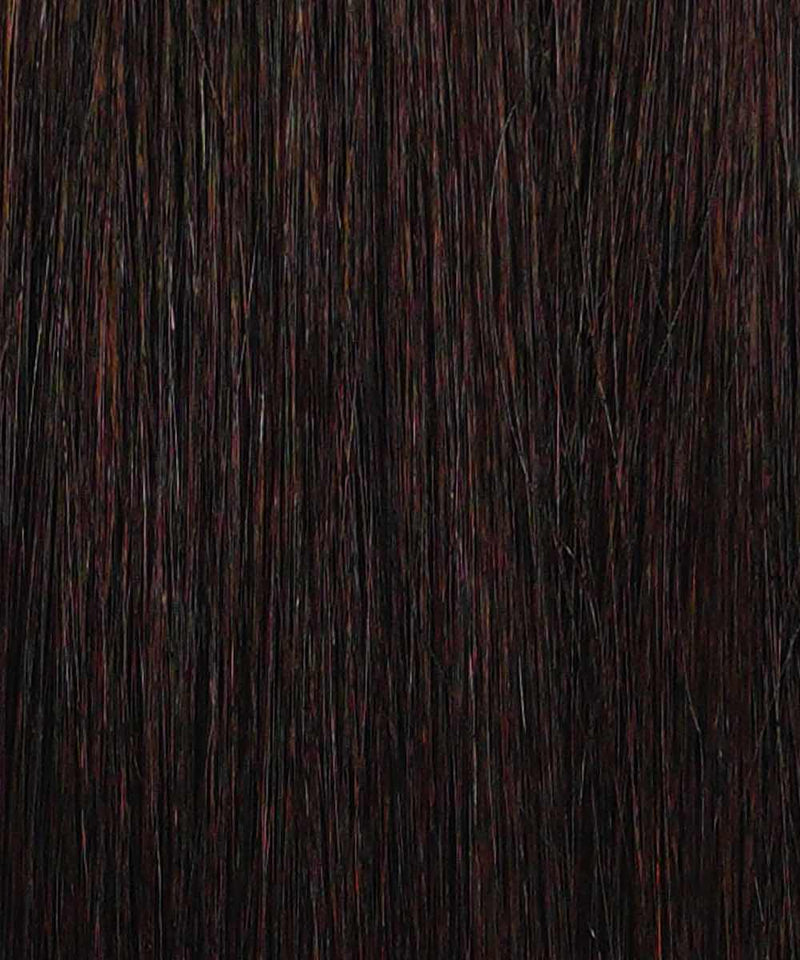 A close-up of Perfect Locks Straight Invisi Tape In Hair Extensions in Highlighted Brown Auburn (30/31/33) shows fine texture and natural shine, emphasizing the quality of these premium human hair extensions.