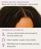 U-part wig with text highlighting benefits on a white background