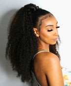 Model wearing Kinky Curly Ponytail Extensions