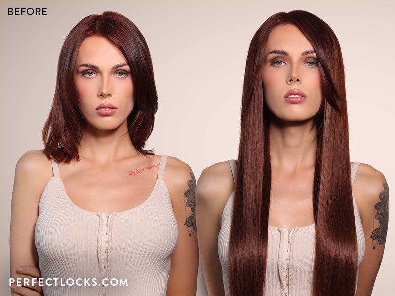 Straight Hair Extensions Before & After