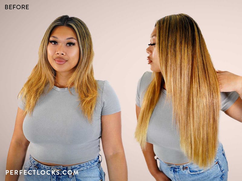 Straight Hair Extensions Before & After