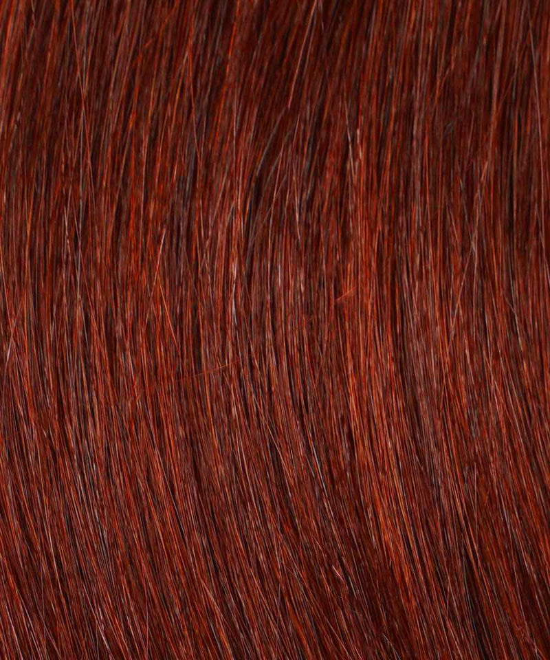 Close-up of straight, shiny hair in Golden Brown , with smooth, well-groomed strands and subtle highlights—ideal for Perfect Locks Straight Fusion I-Tip Hair extensions.