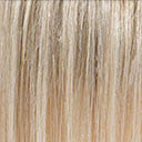 Close-up of a person's head with shiny, rooted ash blonde hair parted to the side, showing individual strands and natural scalp.