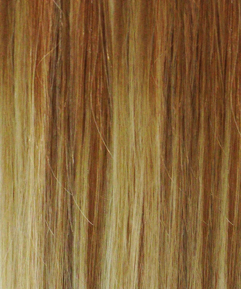 Close-up of straight ashy honey blonde balayage strands, highlighting texture and color—perfect for Perfect Locks Straight Hybrid Weft Hair Extensions.