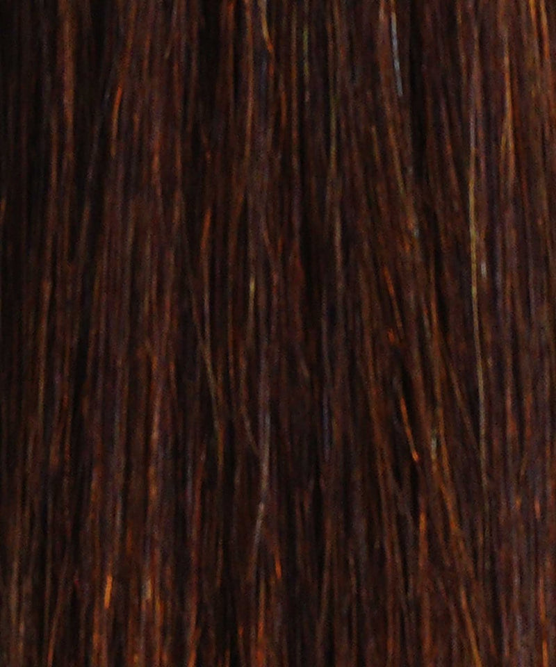Close-up of straight, chocolate brown hair with subtle highlights and natural texture—ideal for Perfect Locks Straight Hybrid Weft Hair Extensions.