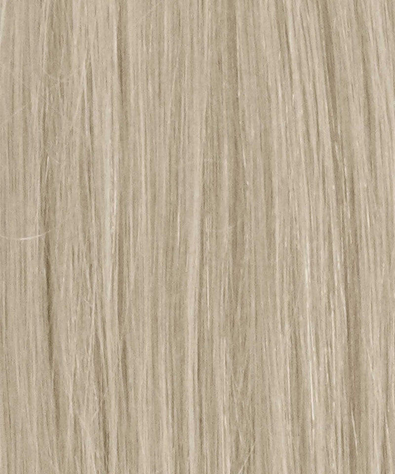 Close-up view of Perfect Locks Straight Hybrid Weft Hair Extensions in Ice Blonde , highlighting smooth texture and natural-looking highlights.