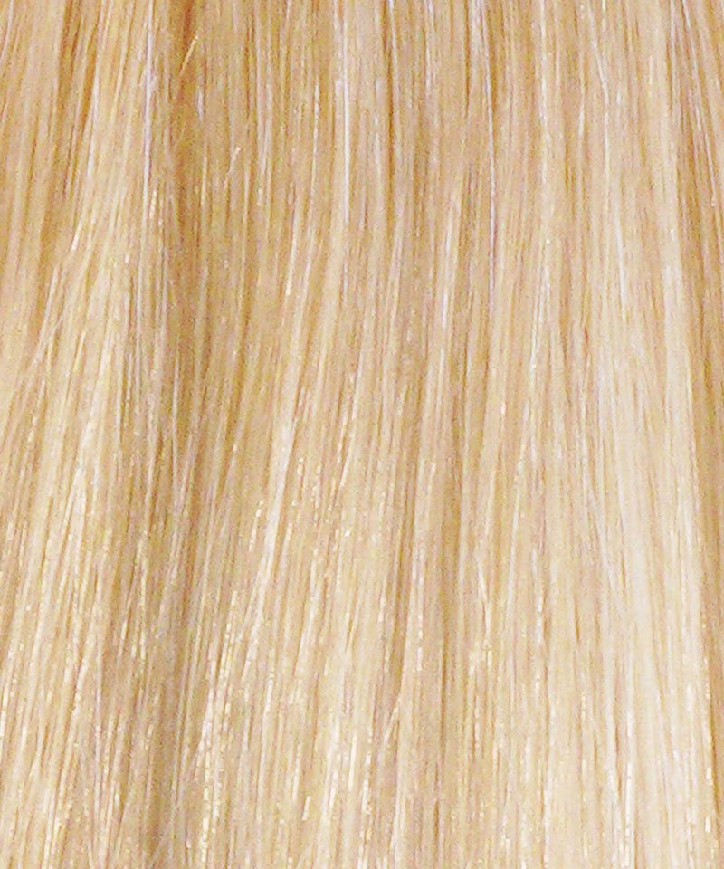 Close-up of straight, shiny Honey Blonde  hair strands from Perfect Locks Straight Hybrid Weft Hair Extensions, filling the frame with a smooth, even texture—ideal for showcasing premium extensions.