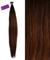 Perfect Locks Straight Hybrid Weft Hair Extensions in Chocolate Brown feature long, straight Remy hair with subtle reddish undertones, displayed in full length and close-up to highlight the natural texture and rich color.#color_rooted-chocolate-golden-brown-(2/6)