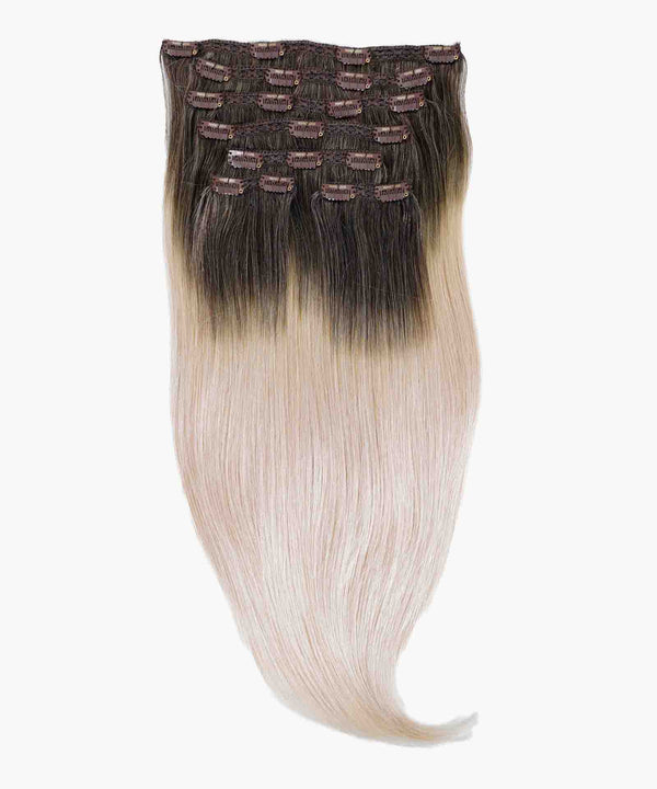 Clip in Human Hair Extensions Clip in Extensions Balayage Color#4/27, 14 / Brown with Blonde / Straight Clip